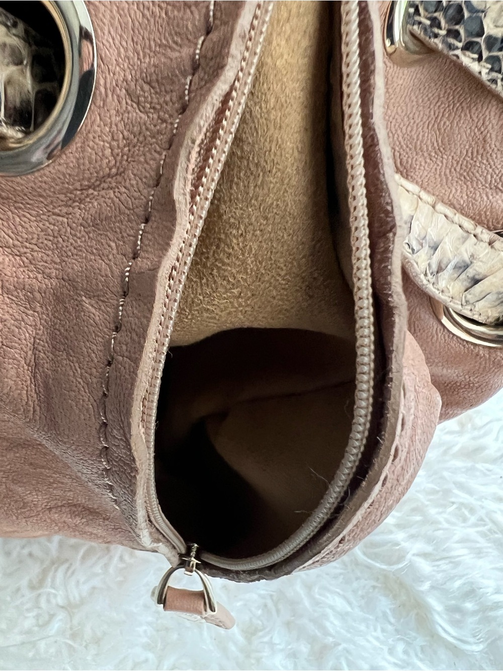 Jimmy Choo Ramona Hobo bag in a mauve-brown leather with snakeskin trim - Picture 11 of 15